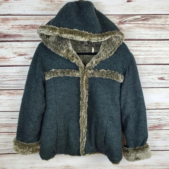 Athleta Jackets & Blazers - Athleta Womens Small Wool Blend Faux Fur Lined Hooded Coat Gray